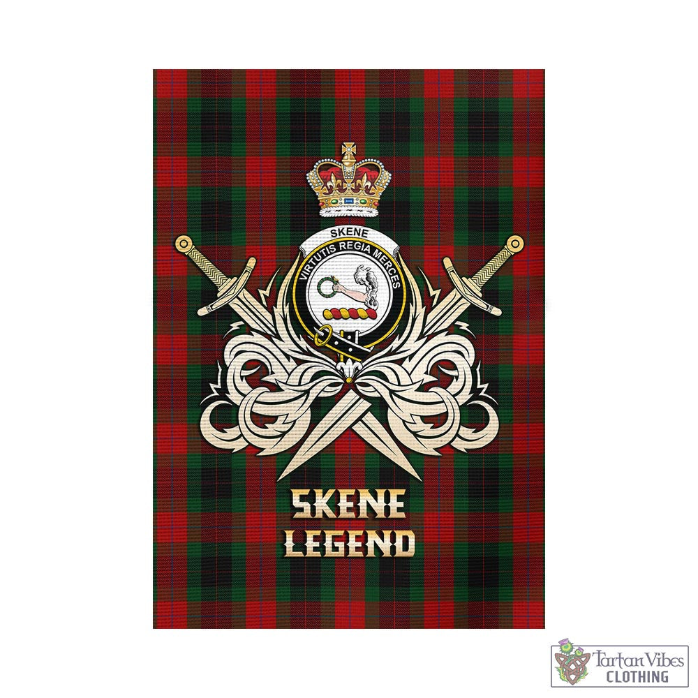 Tartan Vibes Clothing Skene of Cromar Black Tartan Flag with Clan Crest and the Golden Sword of Courageous Legacy