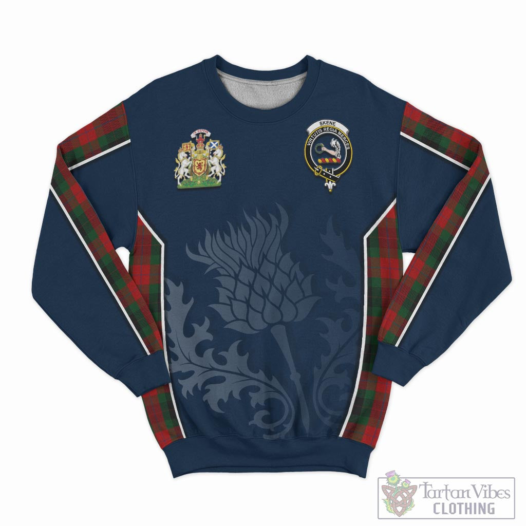 Tartan Vibes Clothing Skene of Cromar Black Tartan Sweatshirt with Family Crest and Scottish Thistle Vibes Sport Style