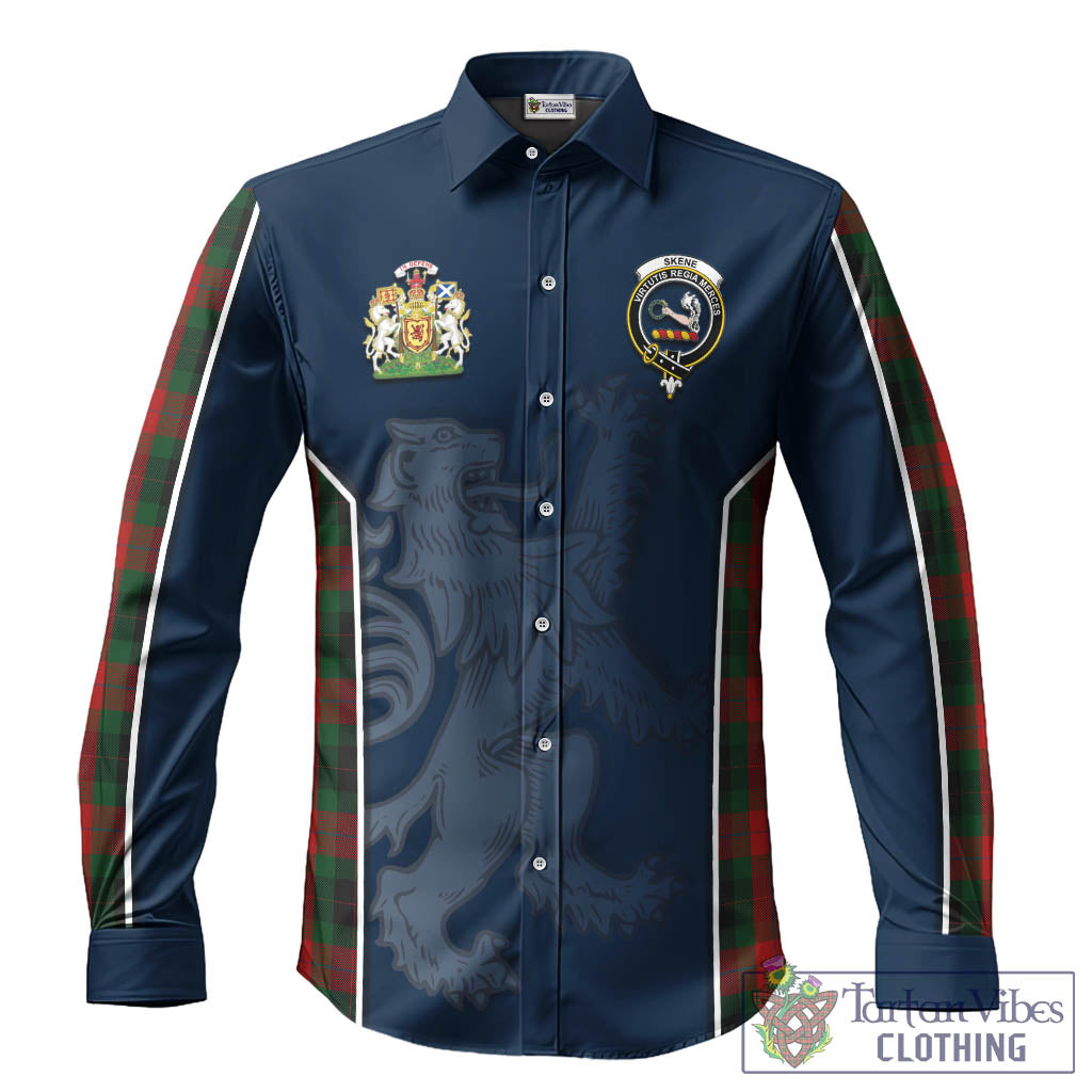 Skene of Cromar Black Tartan Long Sleeve Button Up Shirt with Family Crest and Lion Rampant Vibes Sport Style