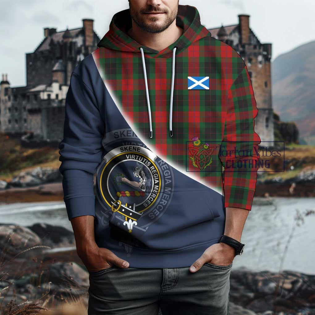 Skene of Cromar Black Tartan Hoodie with Personalised National Flag and Family Crest Half Style - Tartanvibesclothing Shop