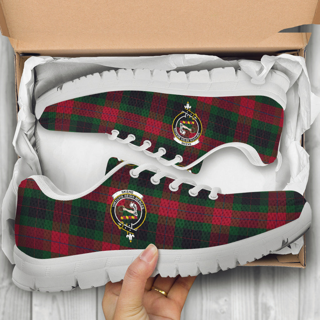 Skene of Cromar Black Tartan Sneakers with Family Crest - Tartan Vibes Clothing