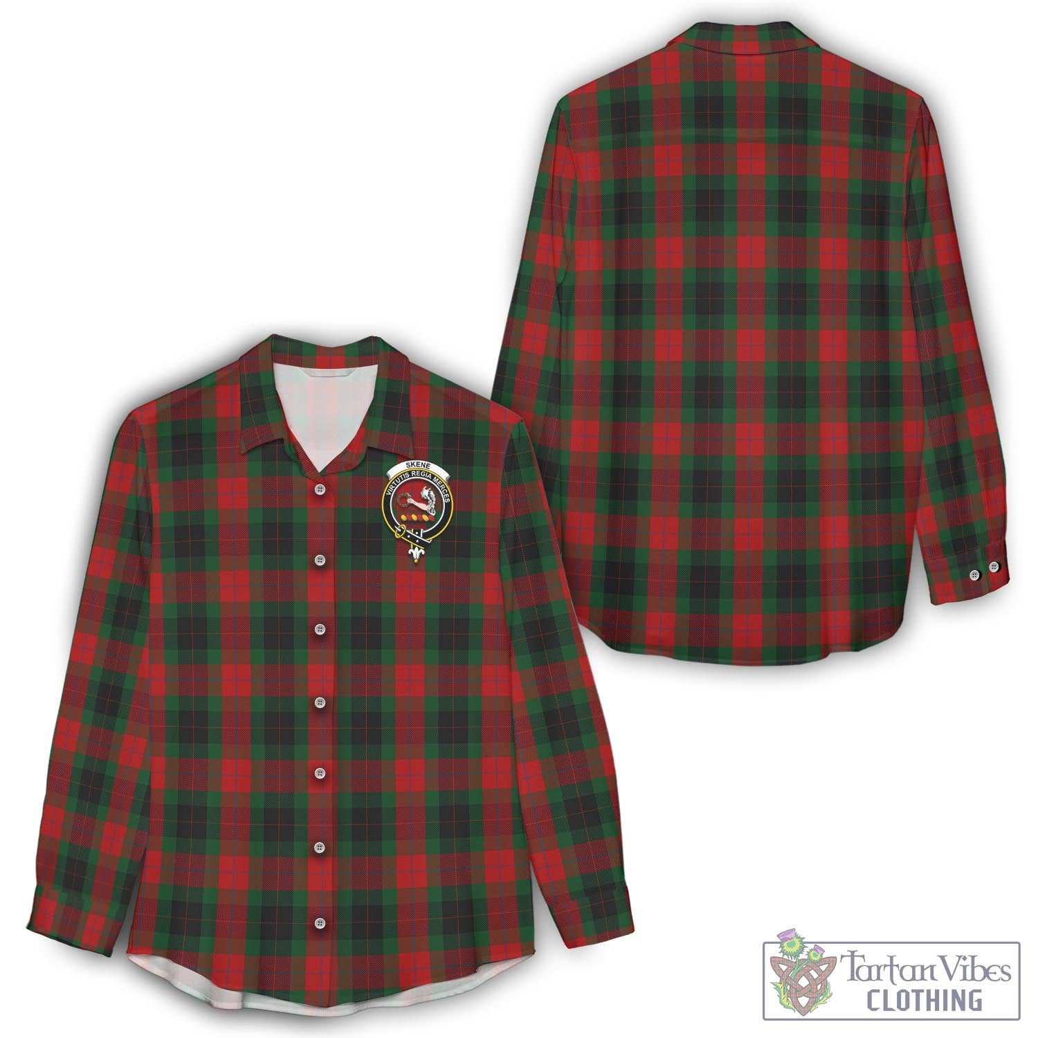 Tartan Vibes Clothing Skene of Cromar Black Tartan Womens Casual Shirt with Family Crest