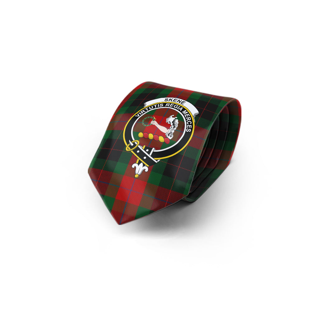 Skene of Cromar Black Tartan Classic Necktie with Family Crest - Tartan Vibes Clothing