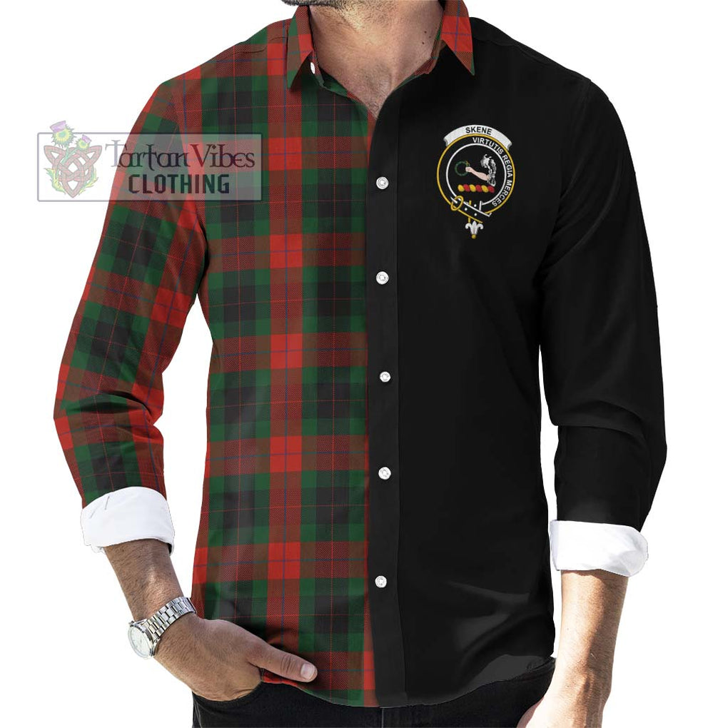 Skene of Cromar Black Tartan Long Sleeve Button Shirt with Family Crest and Half Of Me Style - Tartanvibesclothing Shop