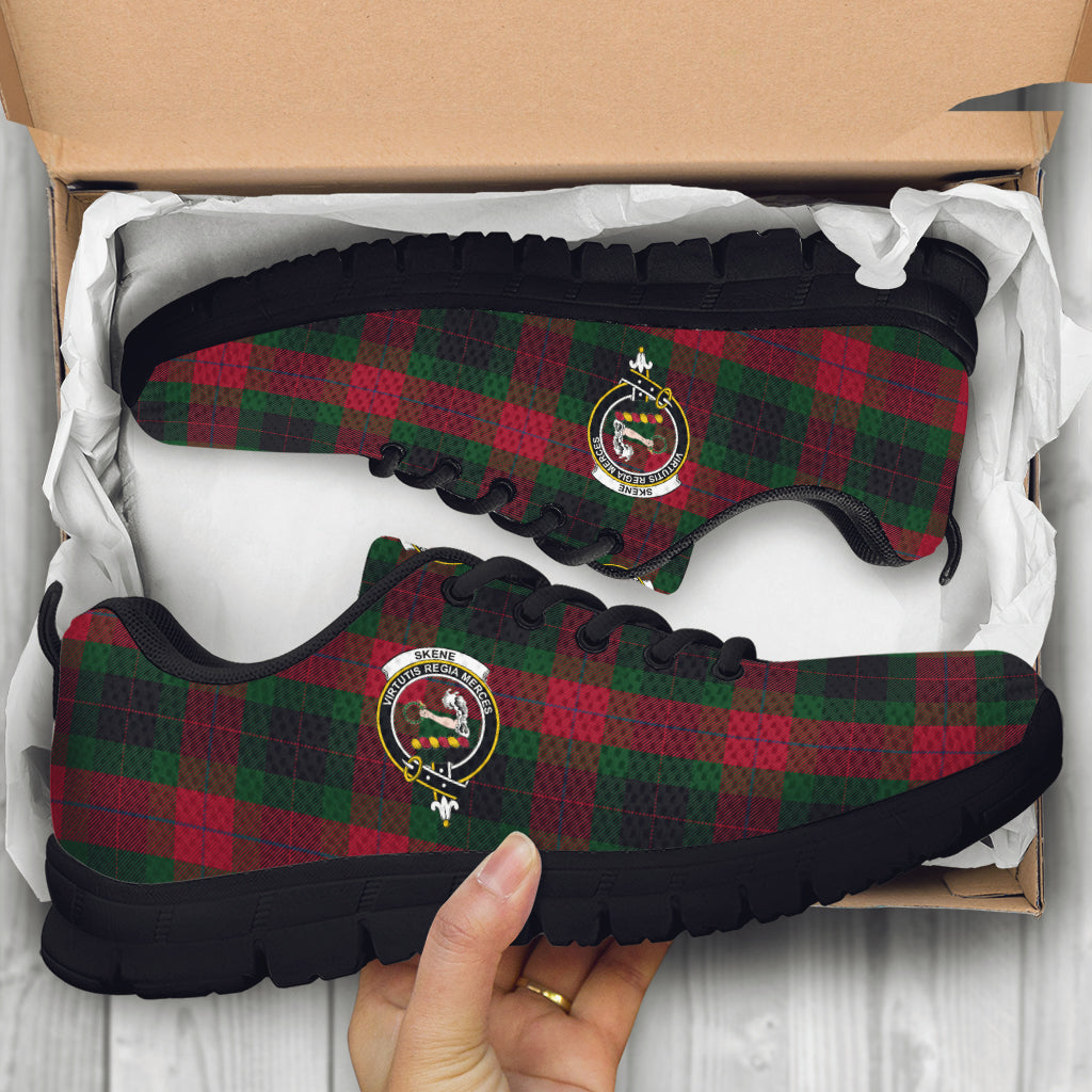 Skene of Cromar Black Tartan Sneakers with Family Crest - Tartan Vibes Clothing