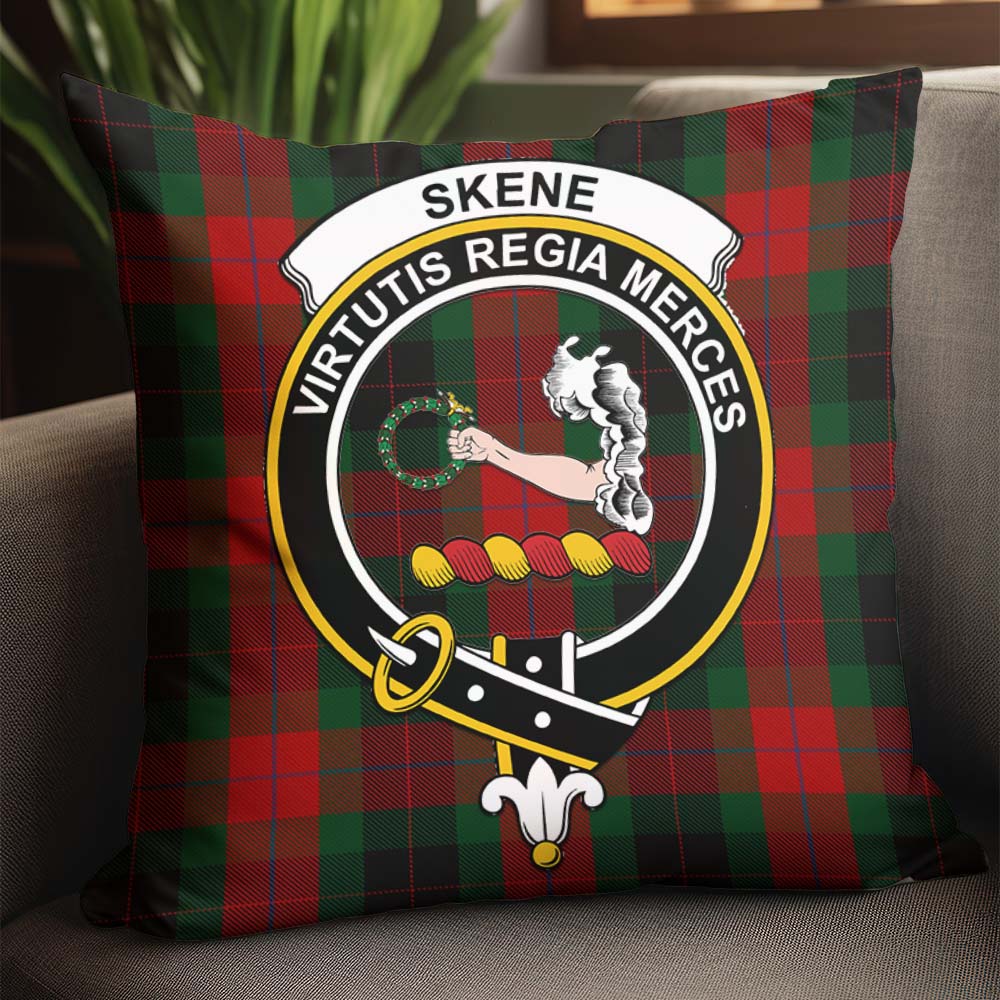 Skene of Cromar Black Tartan Pillow Cover with Family Crest - Tartanvibesclothing