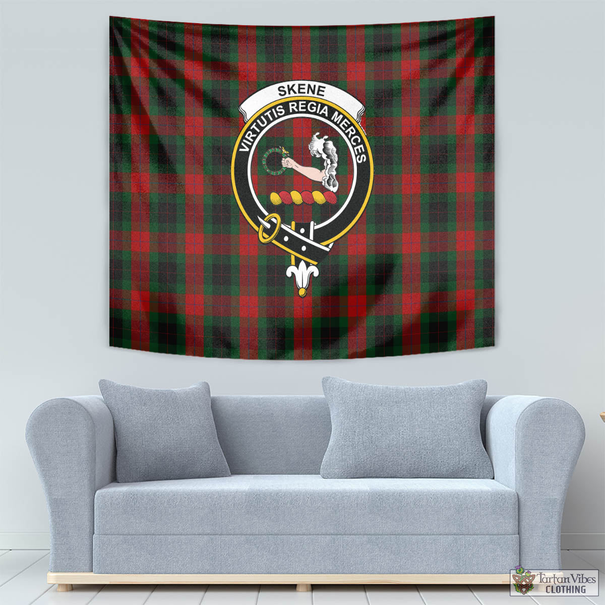 Tartan Vibes Clothing Skene of Cromar Black Tartan Tapestry Wall Hanging and Home Decor for Room with Family Crest