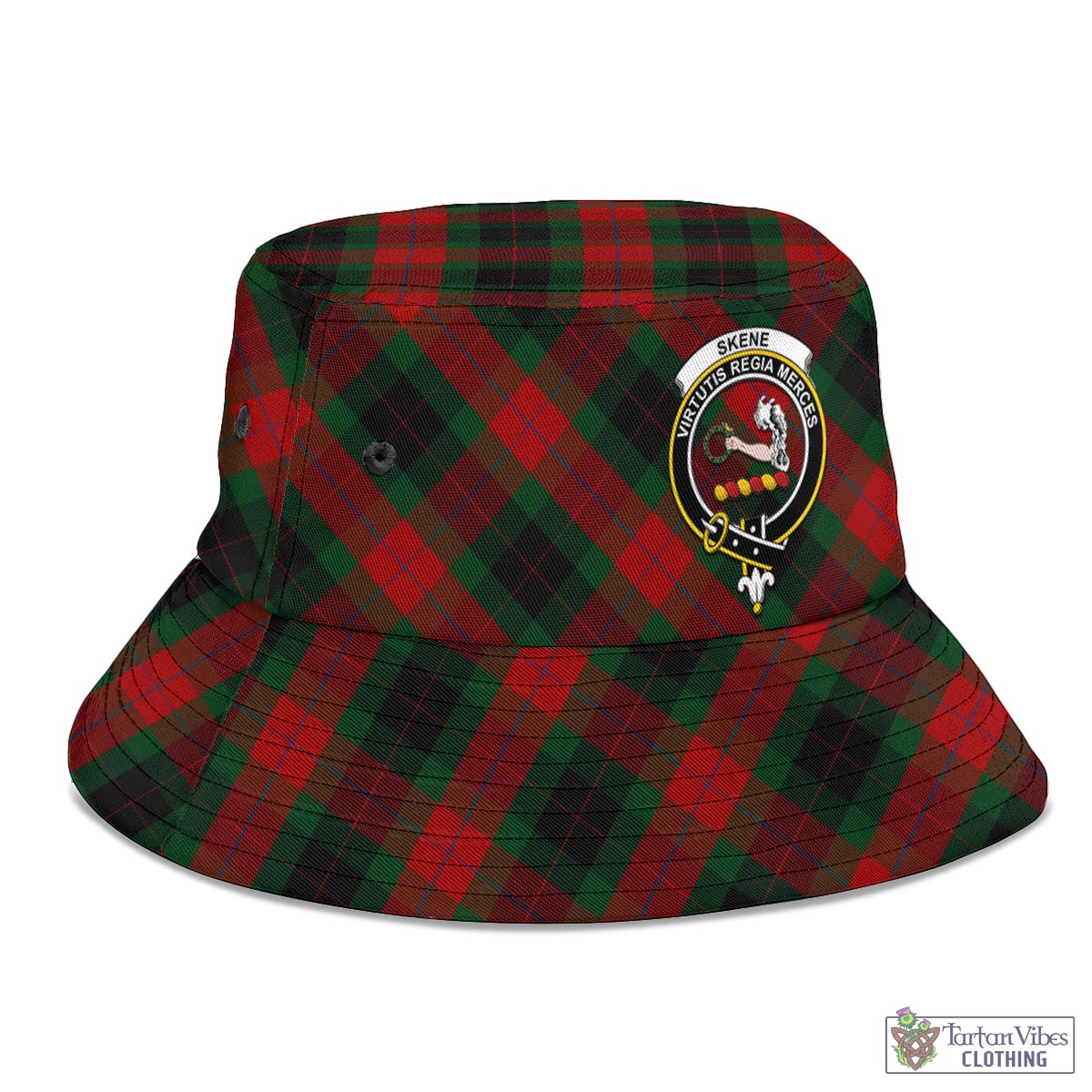 Tartan Vibes Clothing Skene of Cromar Black Tartan Bucket Hat with Family Crest