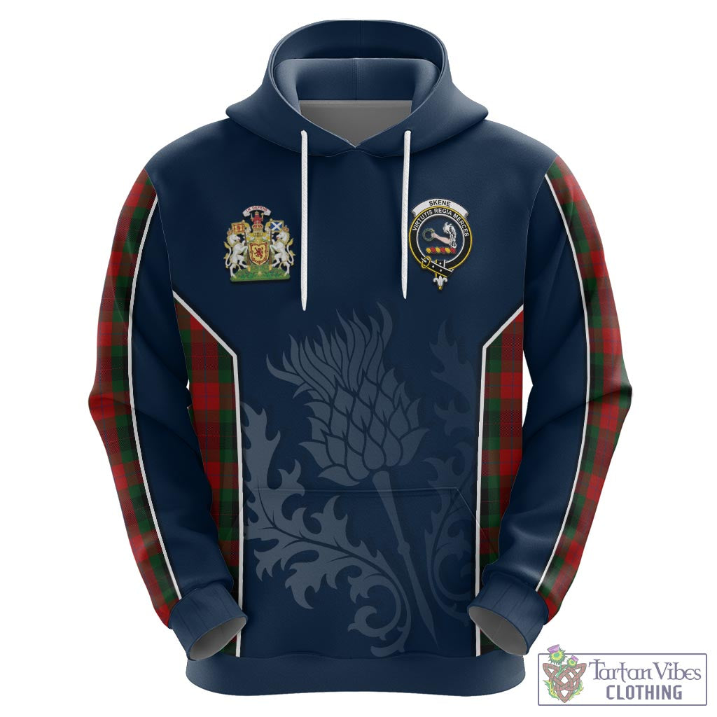 Tartan Vibes Clothing Skene of Cromar Black Tartan Hoodie with Family Crest and Scottish Thistle Vibes Sport Style