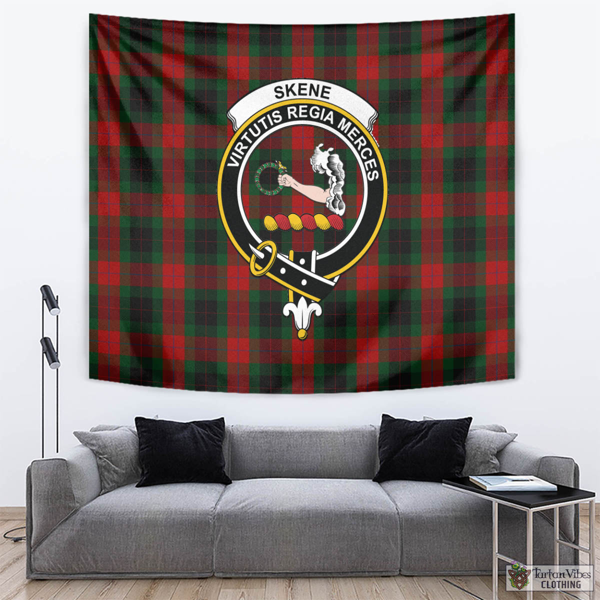 Tartan Vibes Clothing Skene of Cromar Black Tartan Tapestry Wall Hanging and Home Decor for Room with Family Crest