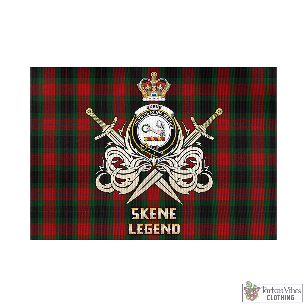 Tartan Vibes Clothing Skene of Cromar Black Tartan Flag with Clan Crest and the Golden Sword of Courageous Legacy