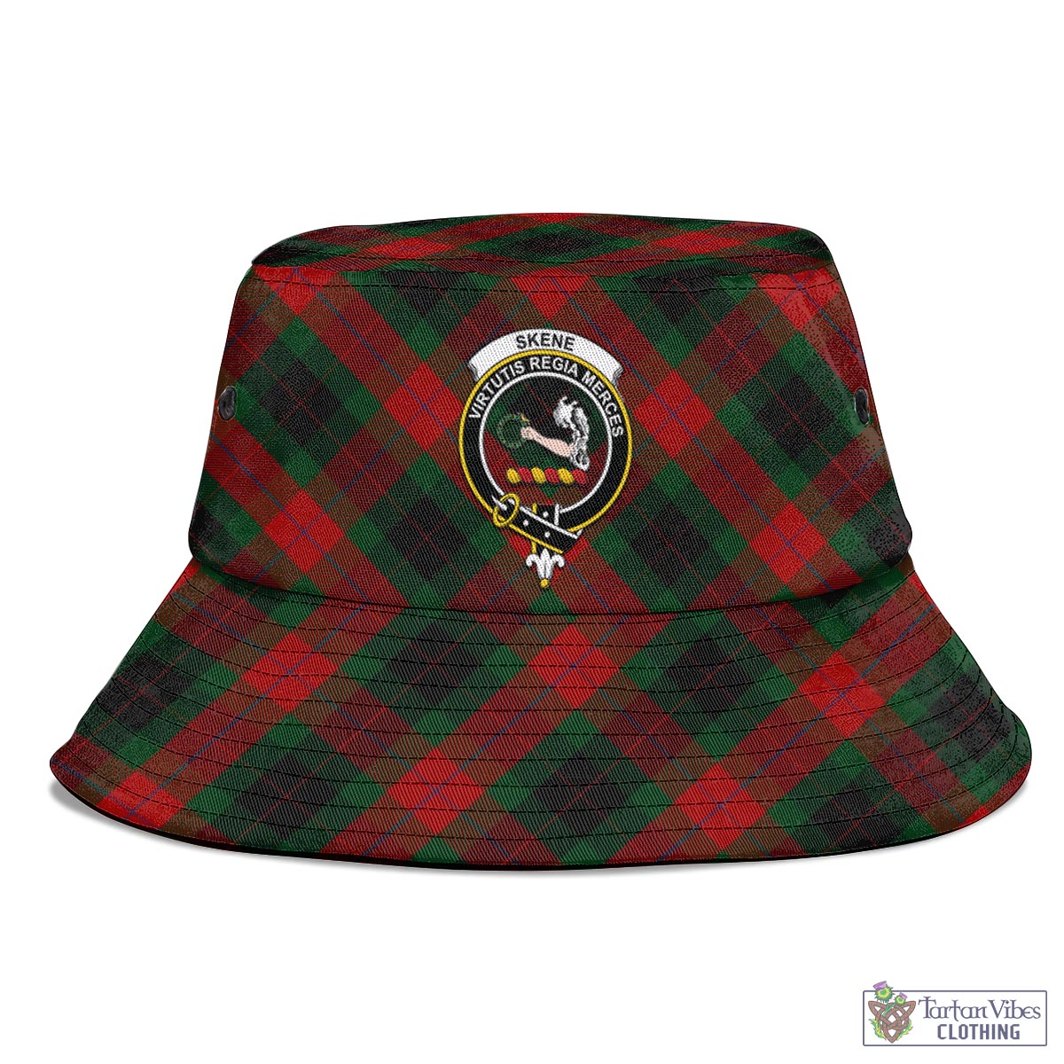 Tartan Vibes Clothing Skene of Cromar Black Tartan Bucket Hat with Family Crest