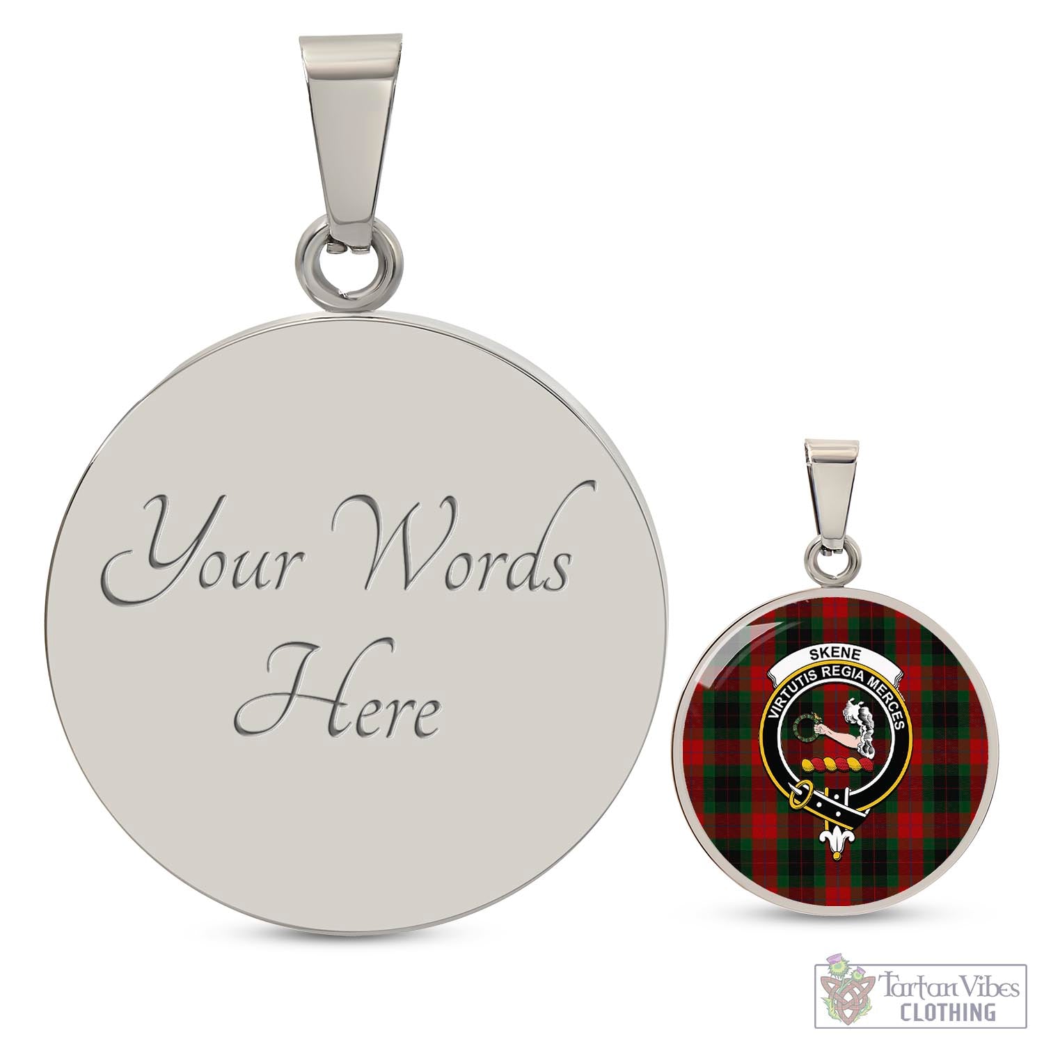 Tartan Vibes Clothing Skene of Cromar Black Tartan Circle Necklace with Family Crest