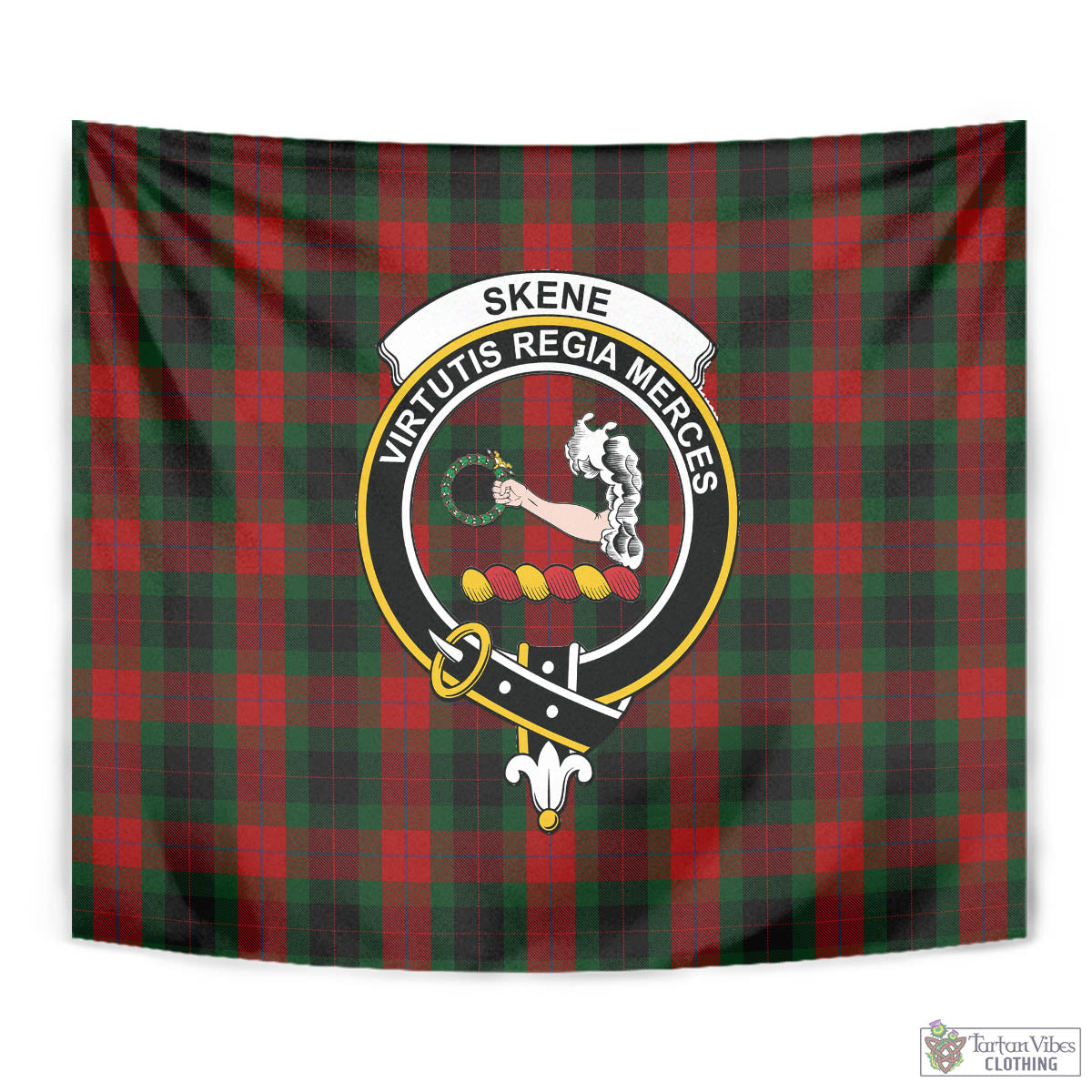 Tartan Vibes Clothing Skene of Cromar Black Tartan Tapestry Wall Hanging and Home Decor for Room with Family Crest