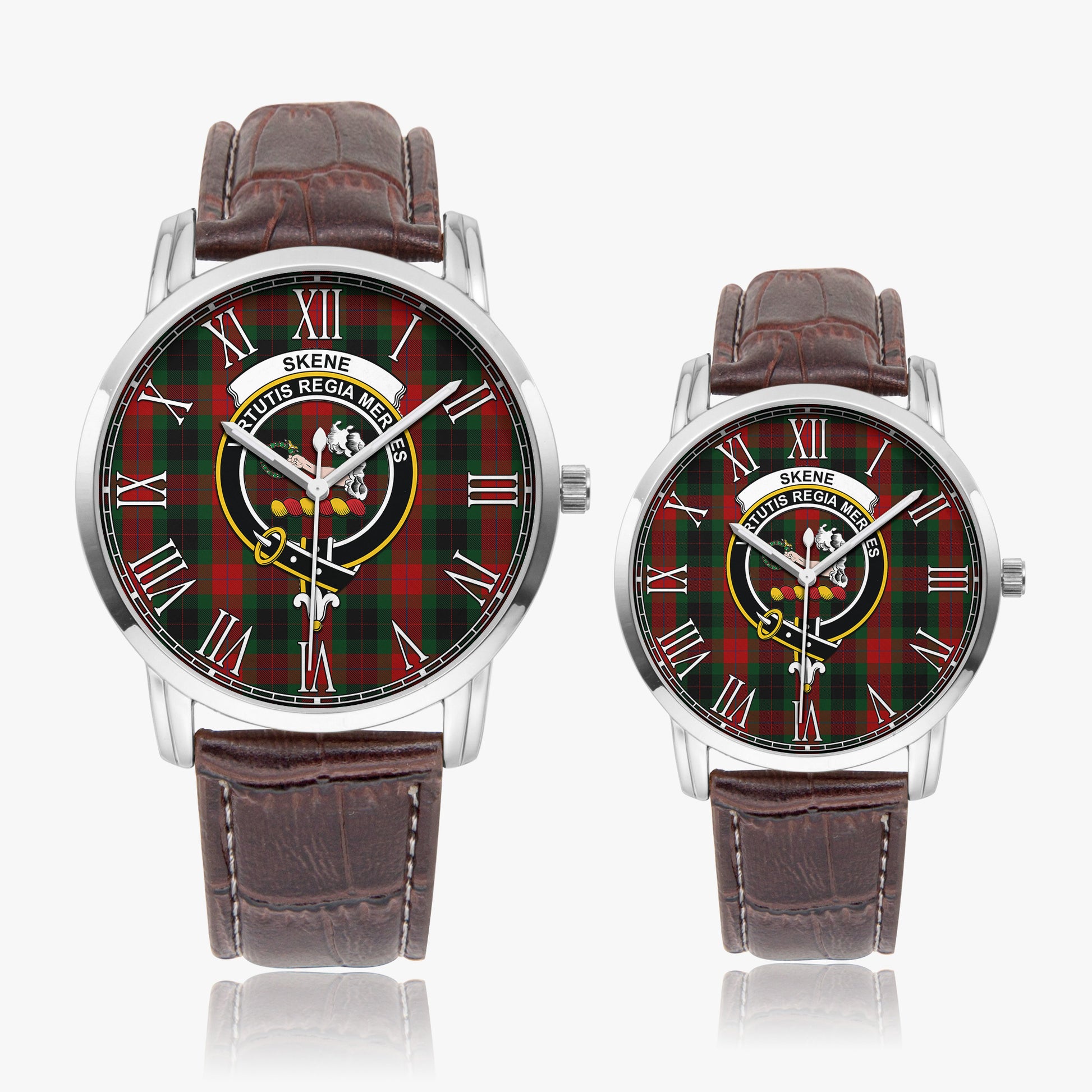 Skene of Cromar Black Tartan Family Crest Leather Strap Quartz Watch - Tartanvibesclothing