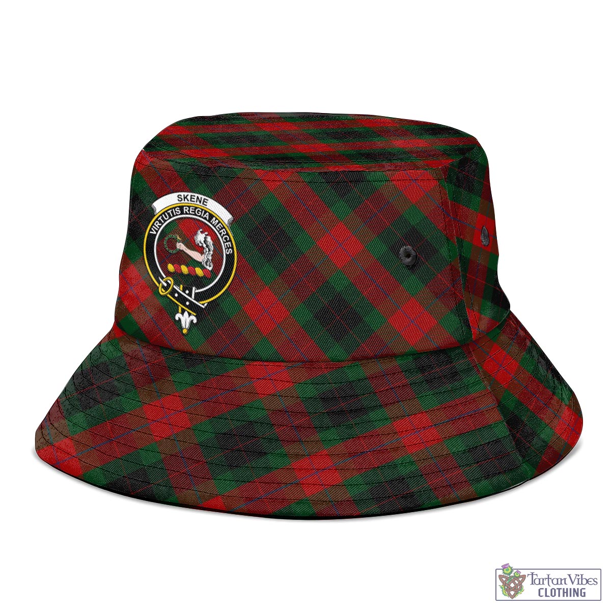 Tartan Vibes Clothing Skene of Cromar Black Tartan Bucket Hat with Family Crest