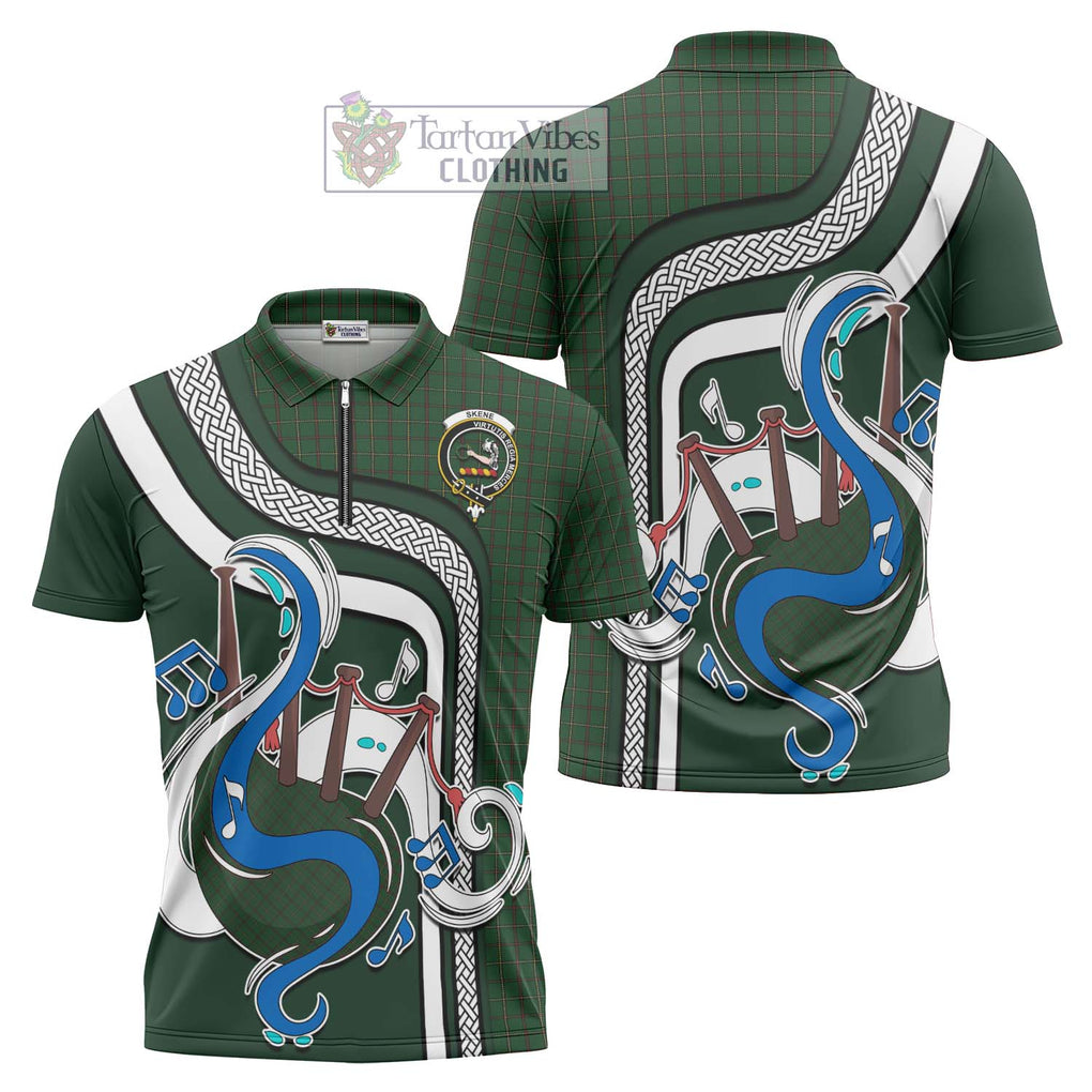 Skene or Tribe of Mar Tartan Zipper Polo Shirt with Epic Bagpipe Style Unisex - Tartanvibesclothing Shop