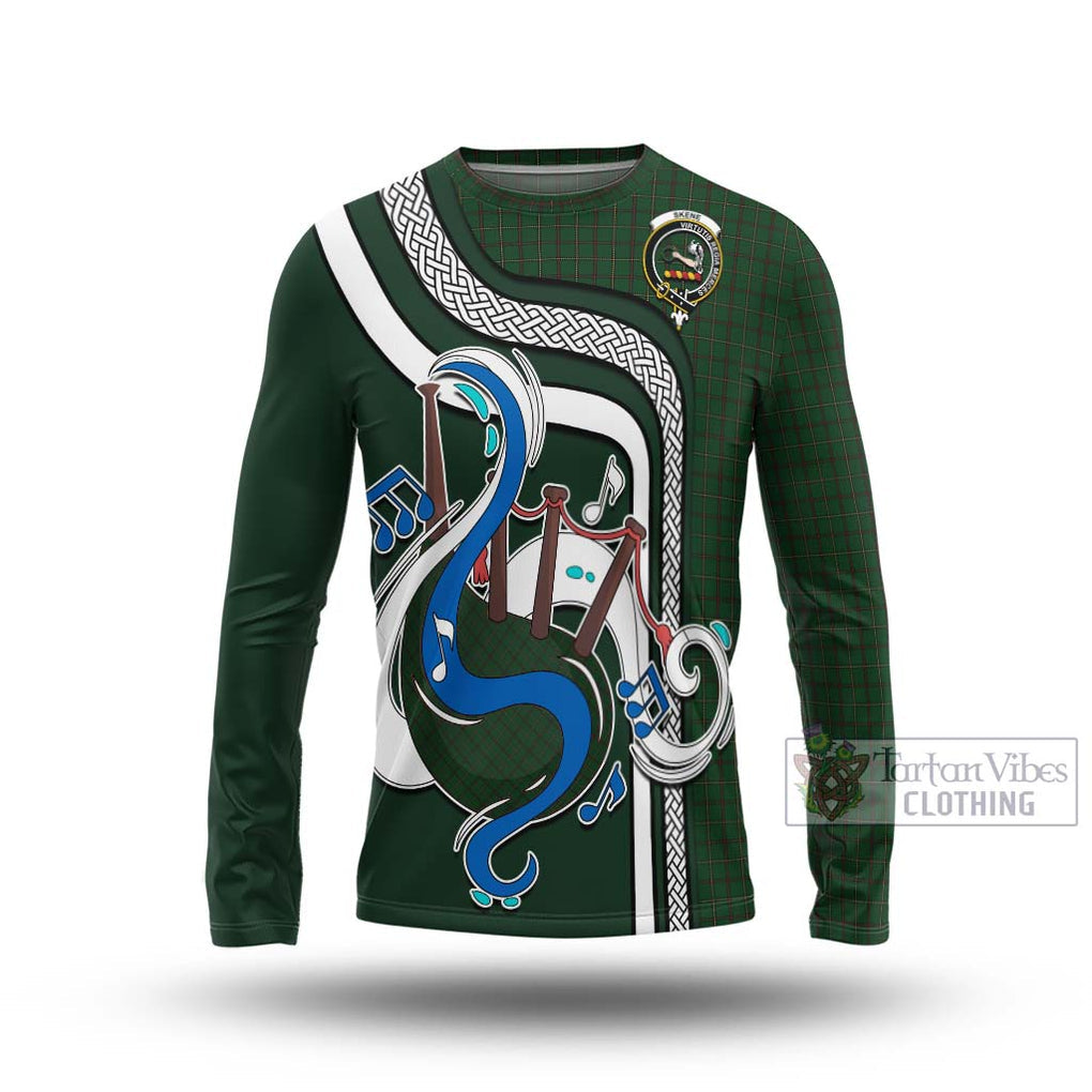 Tartan Vibes Clothing Skene or Tribe of Mar Tartan Long Sleeve T-Shirt with Epic Bagpipe Style