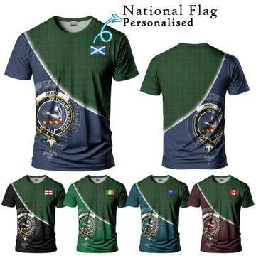 Skene or Tribe of Mar Tartan T-Shirt with Personalised National Flag and Family Crest Half Style