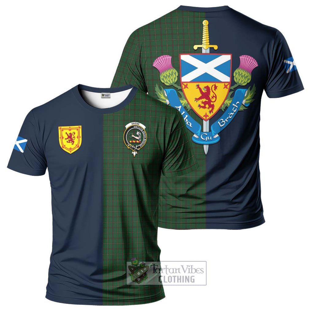 Tartan Vibes Clothing Skene or Tribe of Mar Tartan T-Shirt Alba with Scottish Lion Royal Arm Half Style