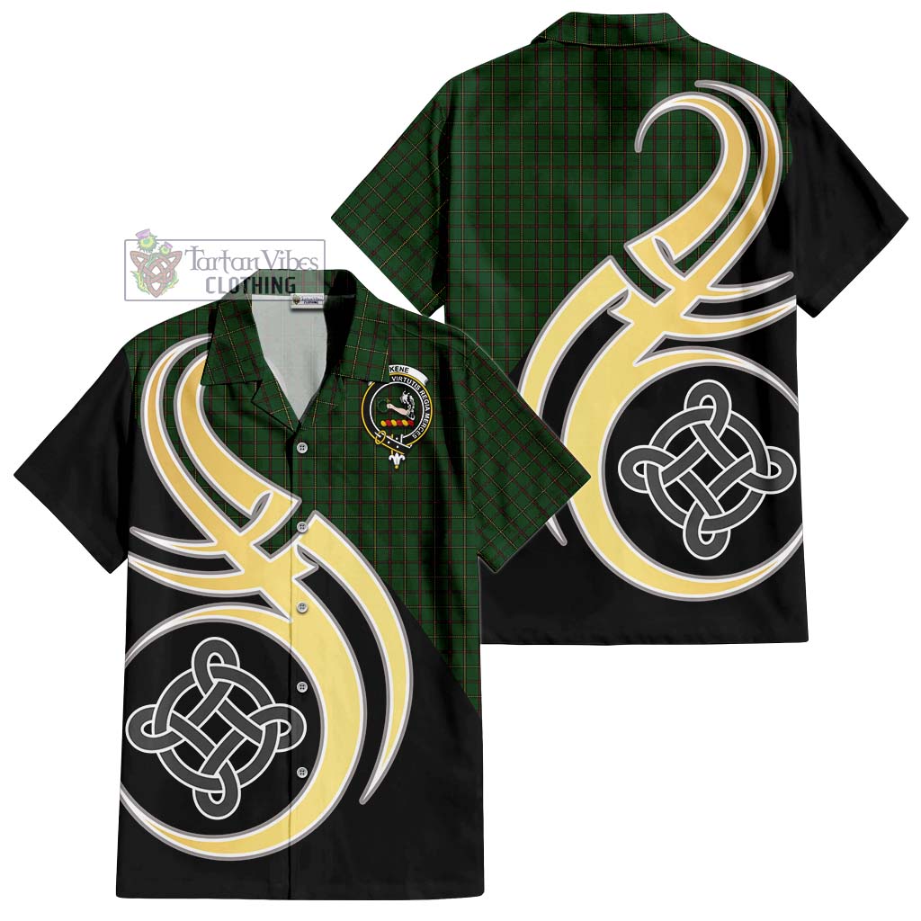 Skene or Tribe of Mar Tartan Short Sleeve Button Shirt with Family Crest and Celtic Symbol Style - Tartan Vibes Clothing