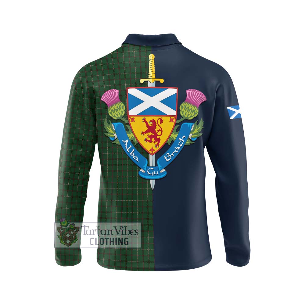 Tartan Vibes Clothing Skene or Tribe of Mar Tartan Long Sleeve Polo Shirt with Scottish Lion Royal Arm Half Style