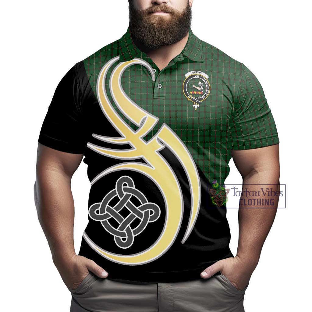 Tartan Vibes Clothing Skene or Tribe of Mar Tartan Polo Shirt with Family Crest and Celtic Symbol Style