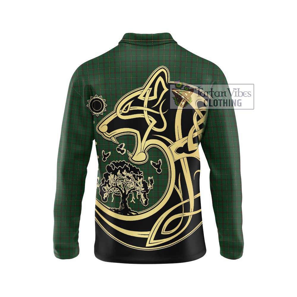 Skene or Tribe of Mar Tartan Long Sleeve Polo Shirt with Family Crest Celtic Wolf Style - Tartanvibesclothing Shop