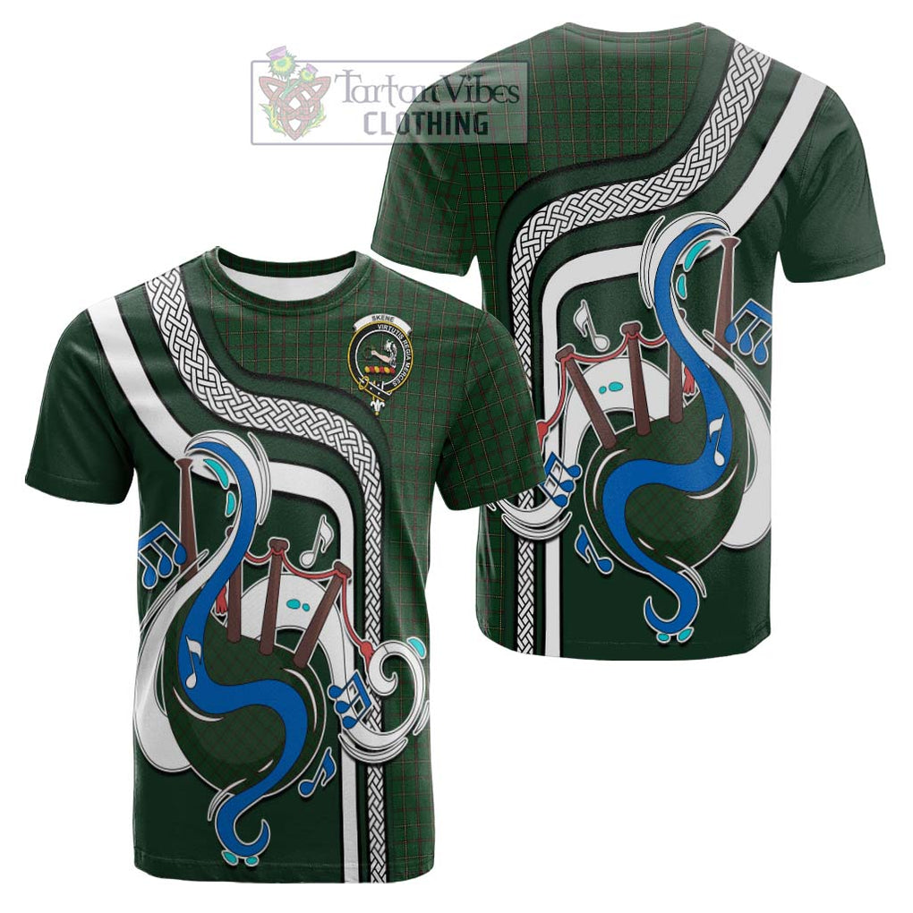 Tartan Vibes Clothing Skene or Tribe of Mar Tartan Cotton T-shirt with Epic Bagpipe Style