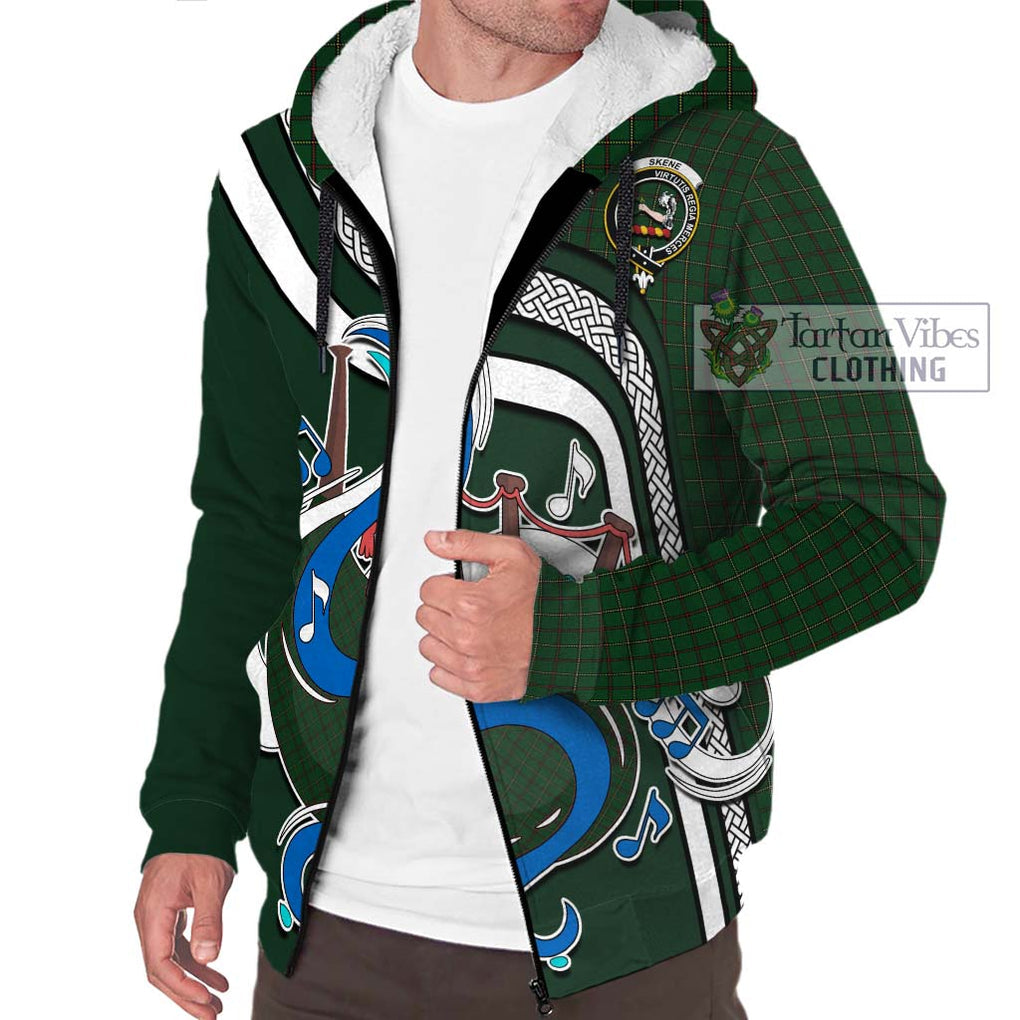 Skene or Tribe of Mar Tartan Sherpa Hoodie with Epic Bagpipe Style Unisex - Tartanvibesclothing Shop