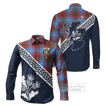 Skirving Tartan Long Sleeve Button Shirt Featuring Thistle and Scotland Map