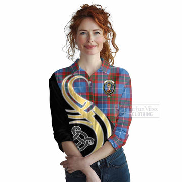 Skirving Tartan Women's Casual Shirt with Family Crest and Celtic Symbol Style