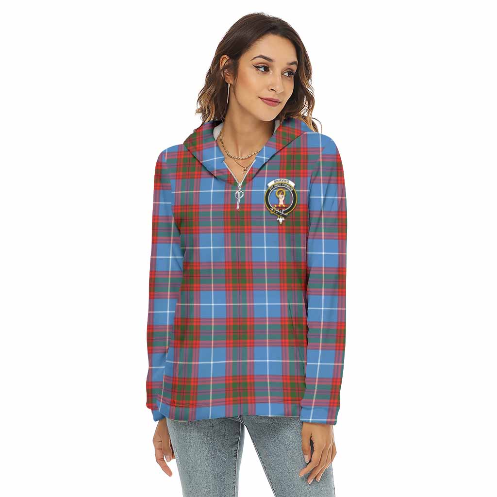 Skirving Tartan Women's Borg Fleece Hoodie with Half Zip with Family Crest Female - Tartan Vibes Clothing