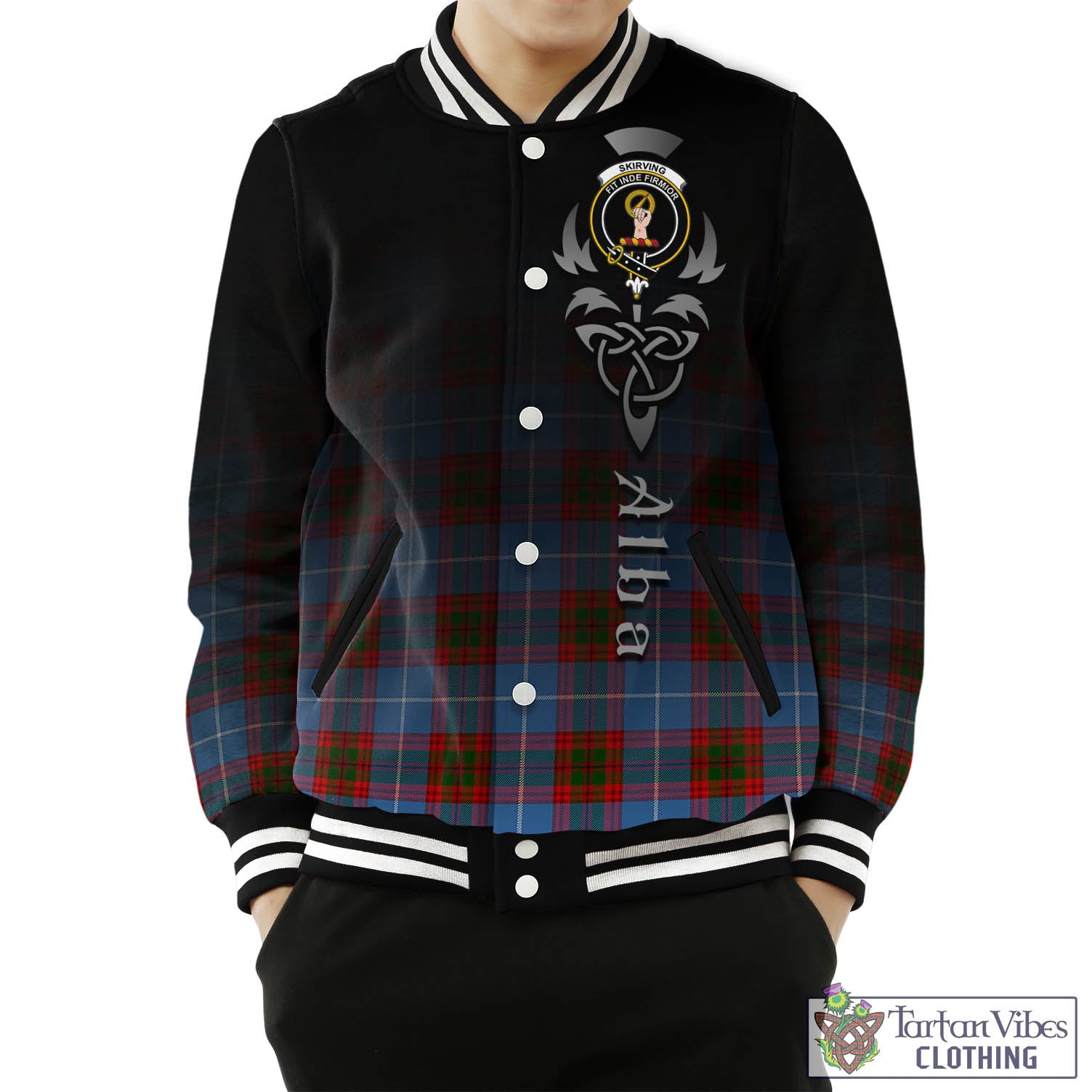 Tartan Vibes Clothing Skirving Tartan Baseball Jacket Featuring Alba Gu Brath Family Crest Celtic Inspired