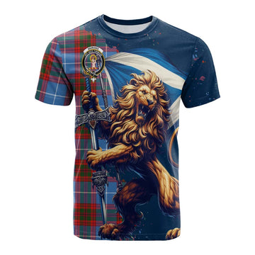 Skirving Tartan Family Crest Cotton T-shirt with Scottish Majestic Lion