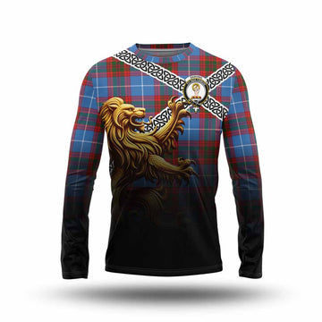 Skirving Crest Tartan Long Sleeve T-Shirt with Golden Lion Emblem Celtic Style Unisex - Tartan Vibes Clothing