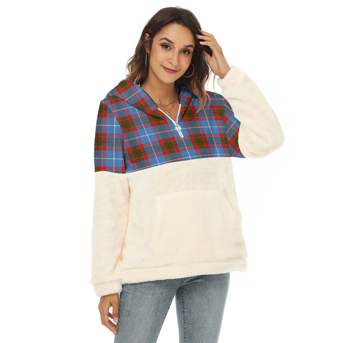 Skirving Tartan Women's Borg Fleece Hoodie With Half Zip Female - Tartan Vibes Clothing