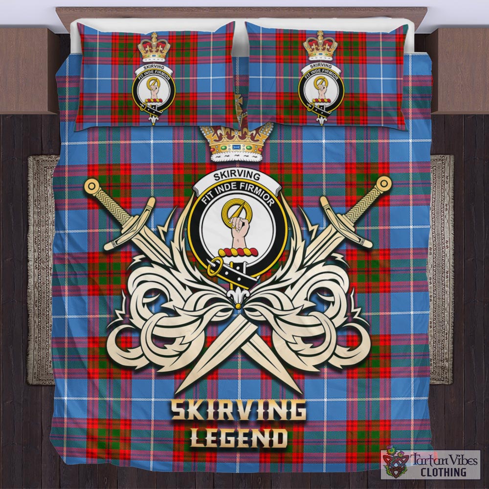 Tartan Vibes Clothing Skirving Tartan Bedding Set with Clan Crest and the Golden Sword of Courageous Legacy