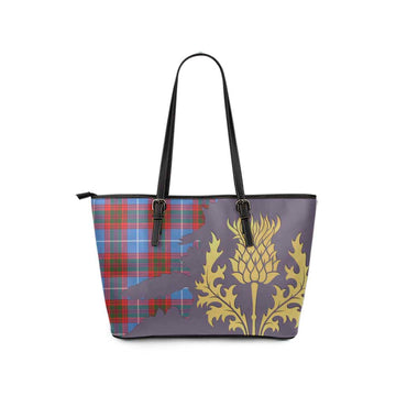 Skirving Tartan Leather Tote Bag Gold Thistle Style - Tartan Vibes Clothing