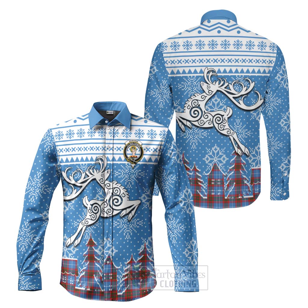 Skirving Clan Christmas Long Sleeve Button Shirt Celtic Reindeer Style Men's Shirt S - Tartan Vibes Clothing