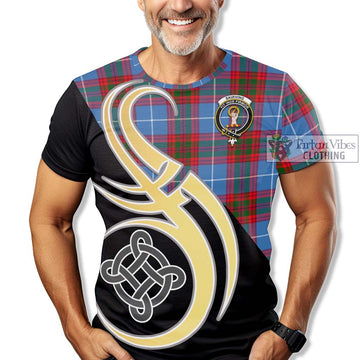 Skirving Tartan T-Shirt with Family Crest and Celtic Symbol Style