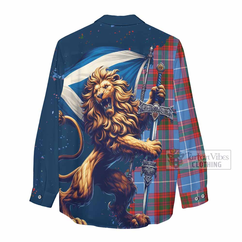 Tartan Vibes Clothing Skirving Tartan Family Crest Women's Casual Shirt with Scottish Majestic Lion