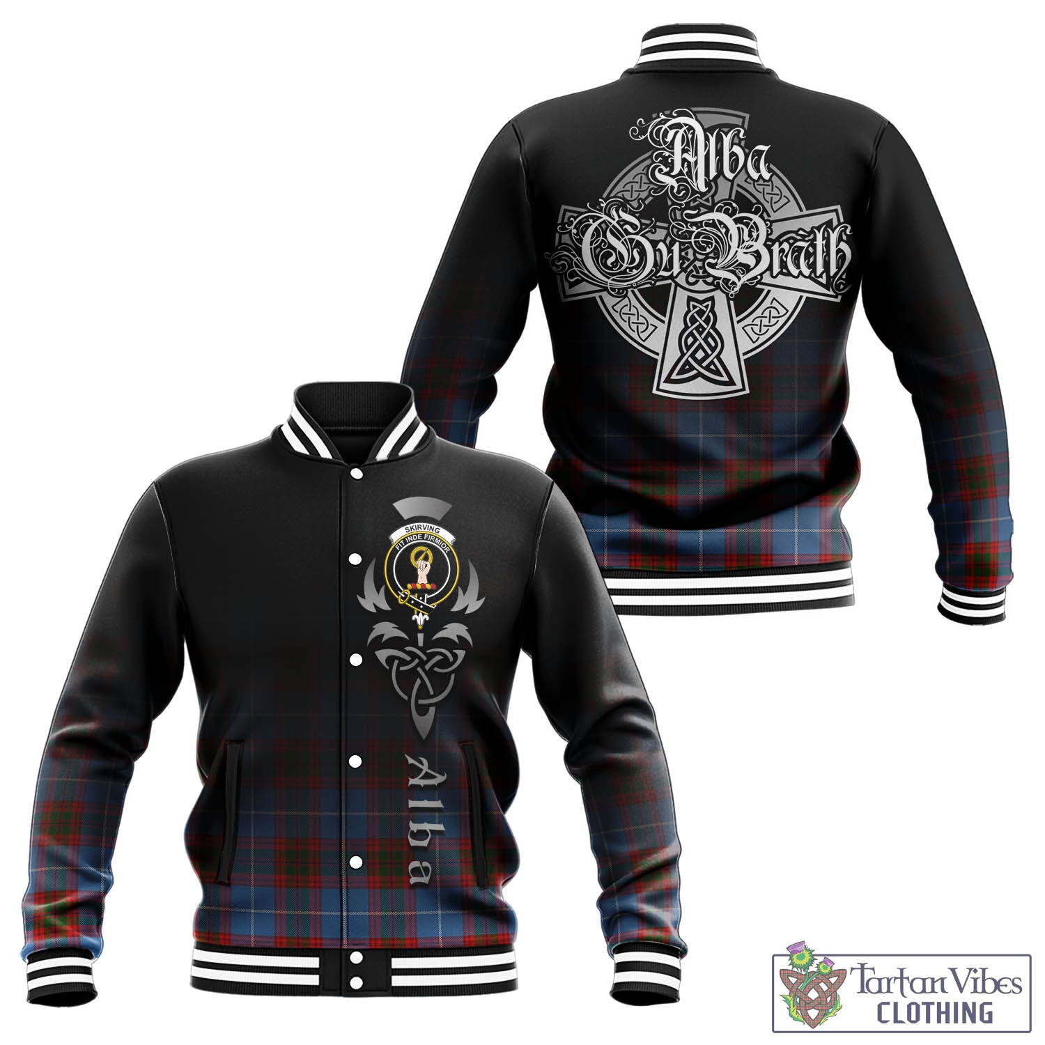 Tartan Vibes Clothing Skirving Tartan Baseball Jacket Featuring Alba Gu Brath Family Crest Celtic Inspired