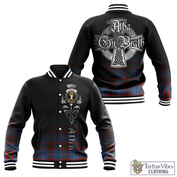 Skirving Tartan Baseball Jacket Featuring Alba Gu Brath Family Crest Celtic Inspired