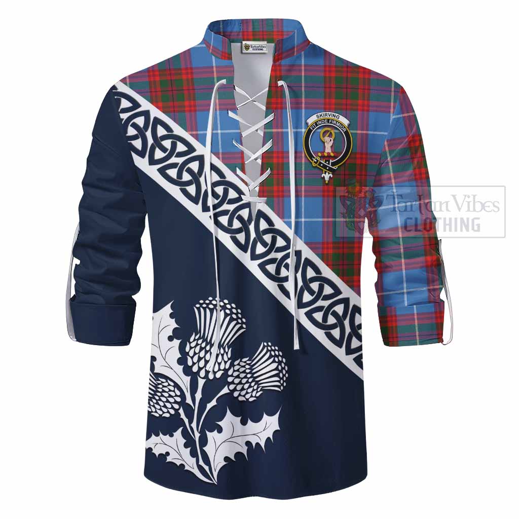 Skirving Tartan Ghillie Kilt Shirt Featuring Thistle and Scotland Map - Tartan Vibes Clothing