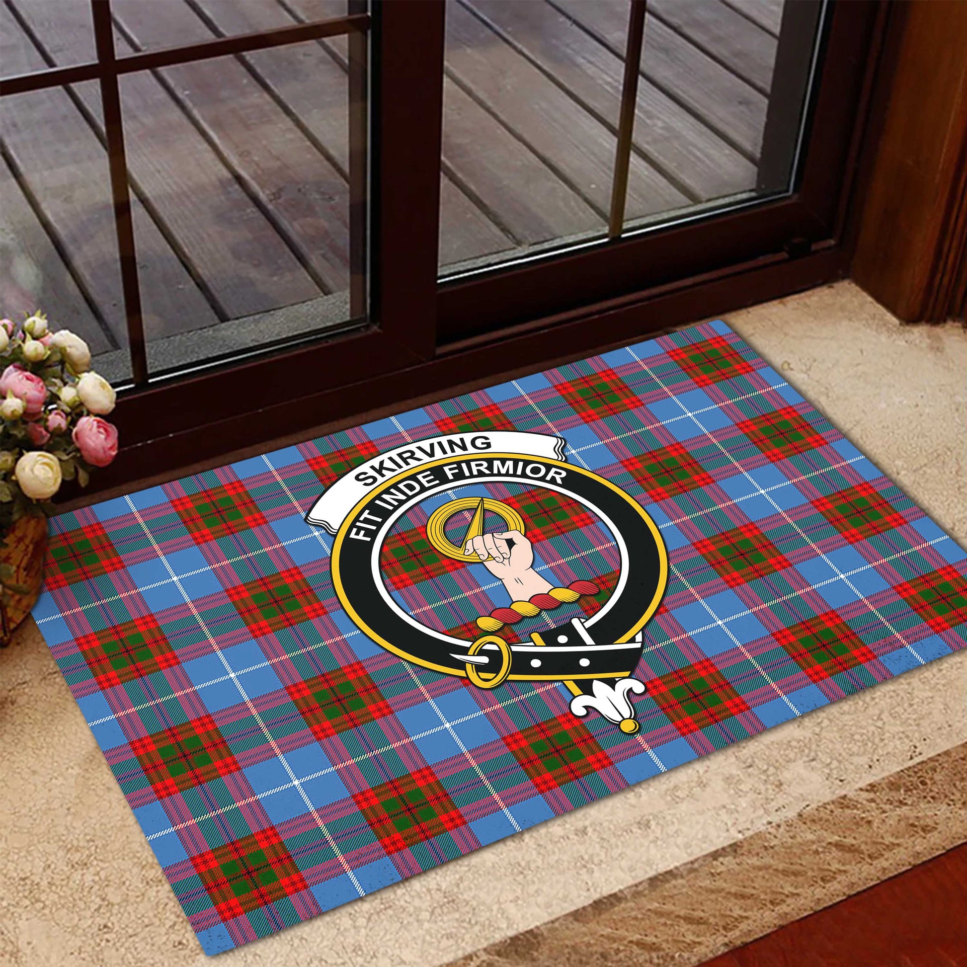 Skirving Tartan Door Mat with Family Crest - Tartanvibesclothing Shop