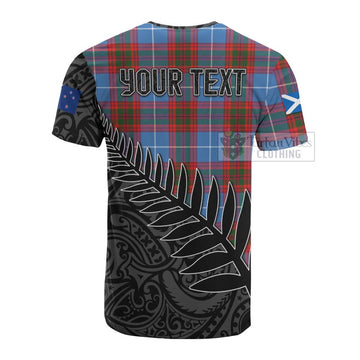 Skirving Crest Tartan Cotton T-shirt with New Zealand Silver Fern Half Style - Tartan Vibes Clothing