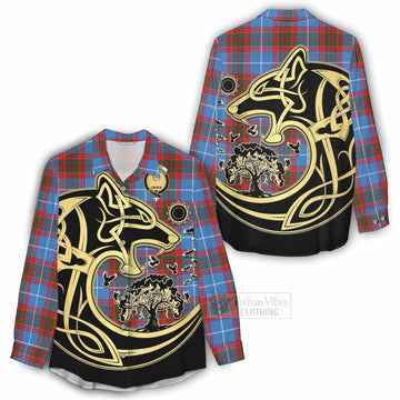 Skirving Tartan Women's Casual Shirt with Family Crest Celtic Wolf Style