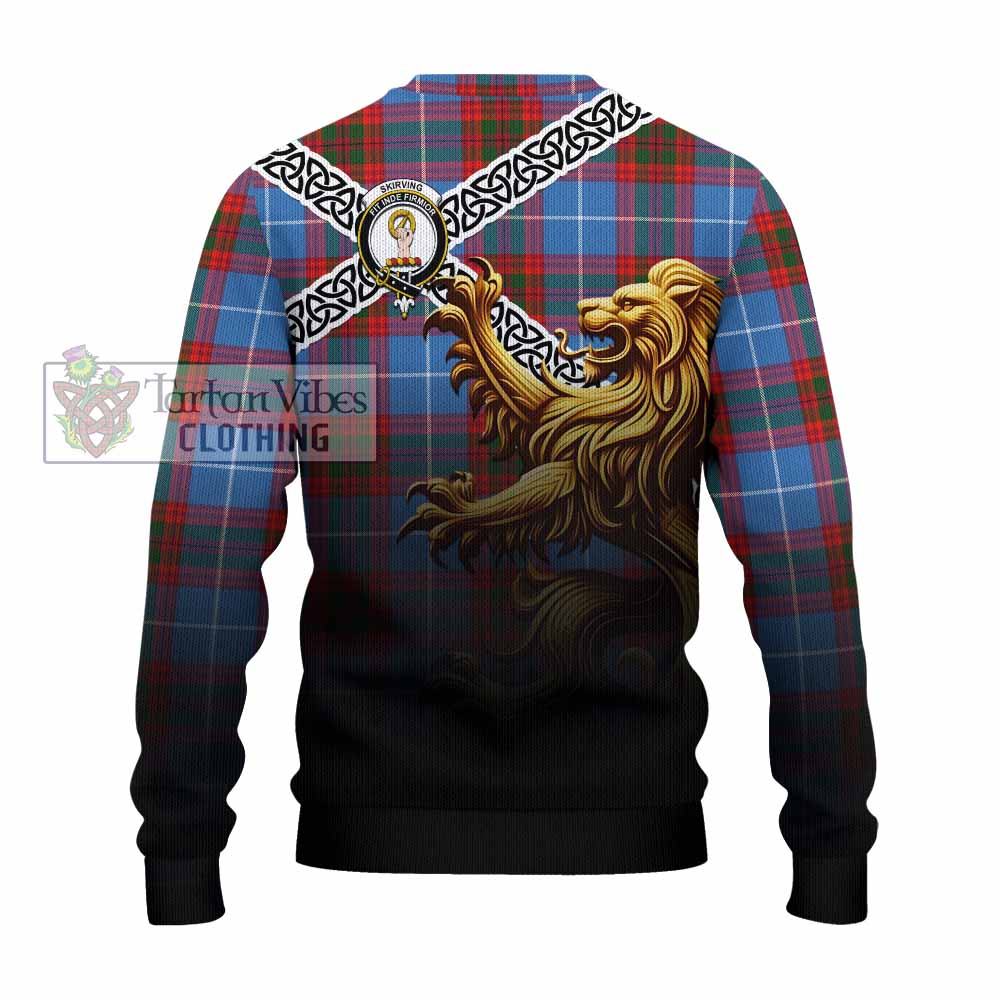 Skirving Crest Tartan Knitted Sweater with Golden Lion Emblem Celtic Style - Tartan Vibes Clothing