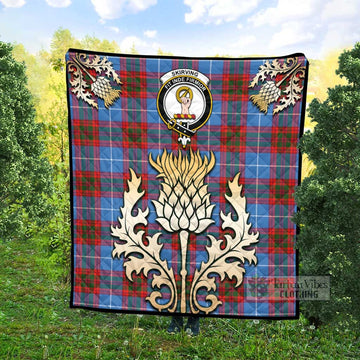 Skirving Tartan Quilt with Family Crest and Golden Thistle Style